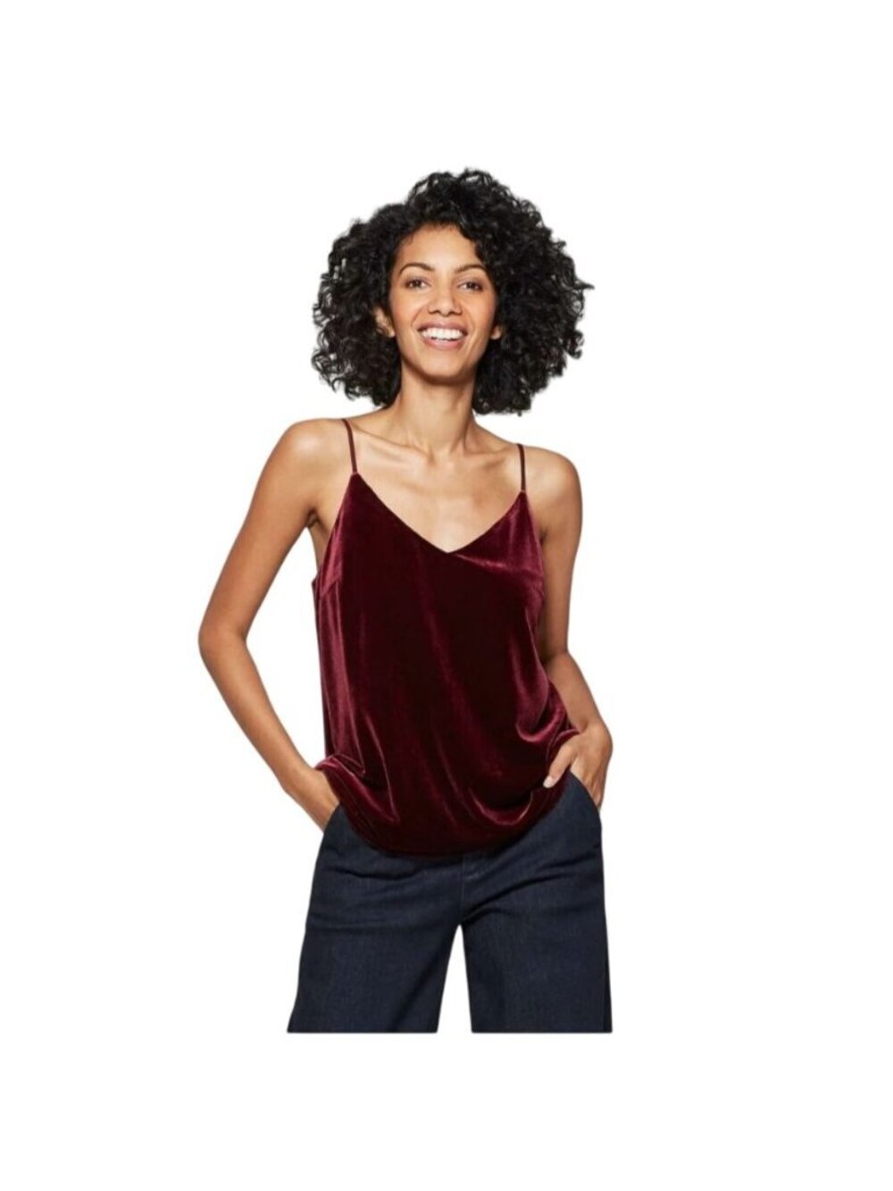 A New Day Women's Burgundy Wine Red Velvet Spaghetti Strap Tank Top Size Large